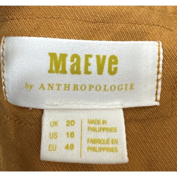 Maeve Mustard Yellow Button Front Dress Women’s Size 16 Anthropologie V Neck - Picture 5 of 7